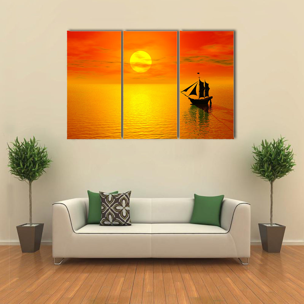 Old Boat Sunset Silhouette Canvas Wall Art