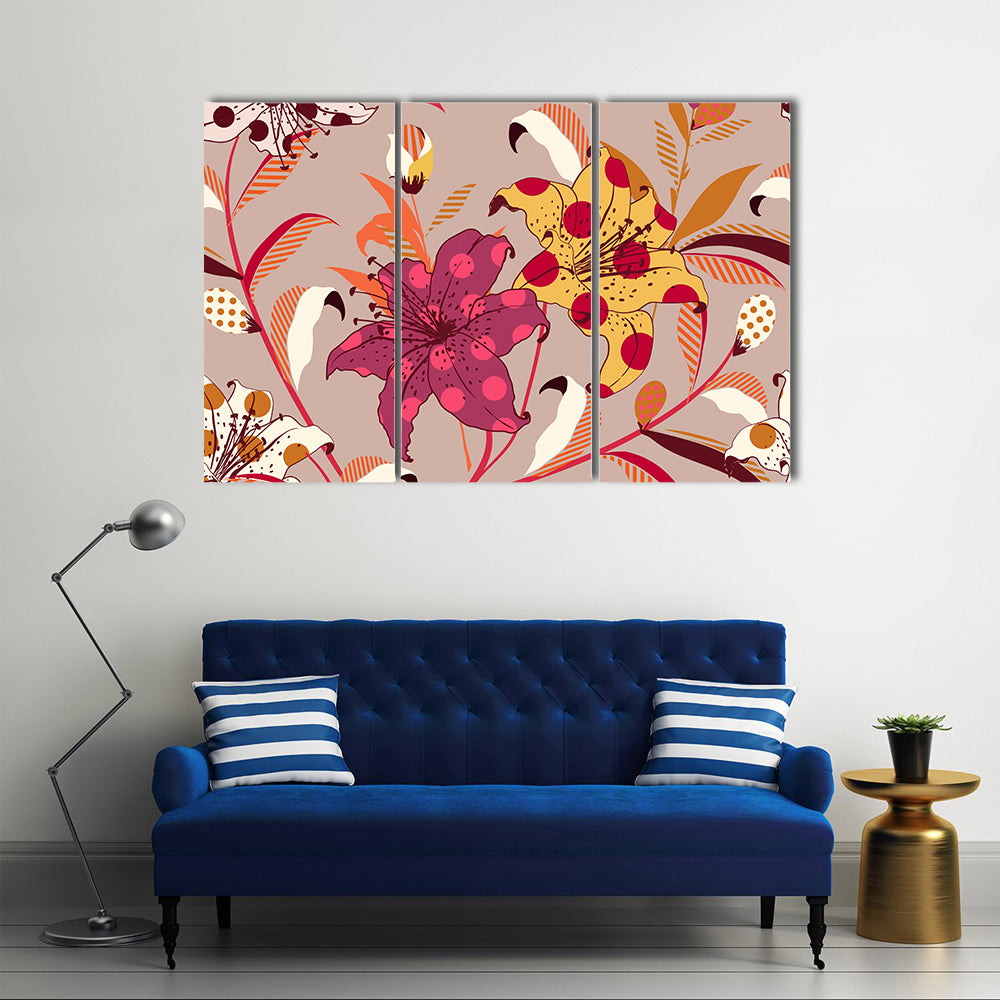 Retro Polka-dot Lily Pattern Canvas Wall Art