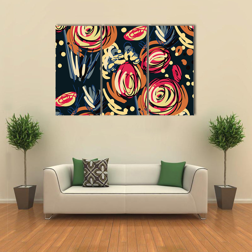 Abstract Colorful Doodle Rose Canvas Wall Art