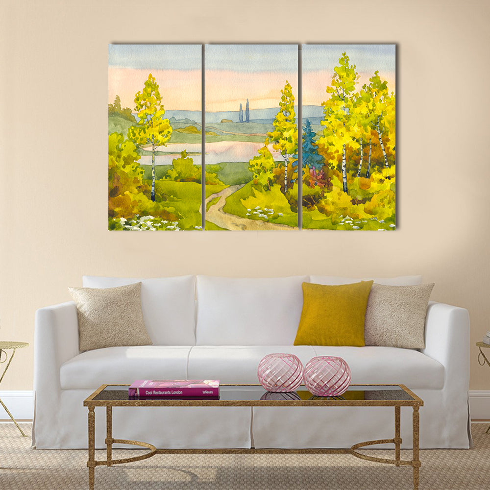 Watercolor Path To The Lake Canvas Wall Art