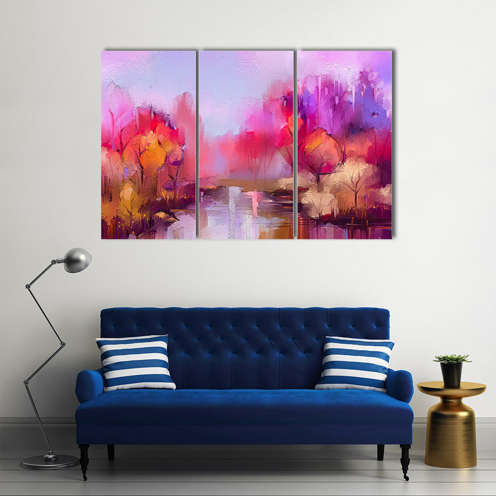 Colorful Autumn River Landscape Canvas Wall Art