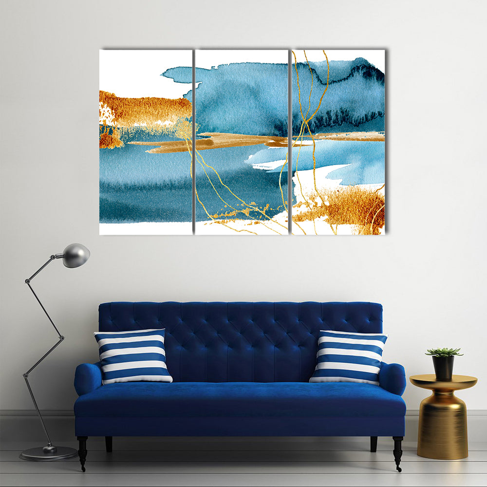 Blue and Gold Abstract Landscape Canvas Wall Art