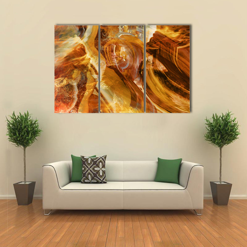Amber and Gold Abstract with Layered Textures Canvas Wall Art