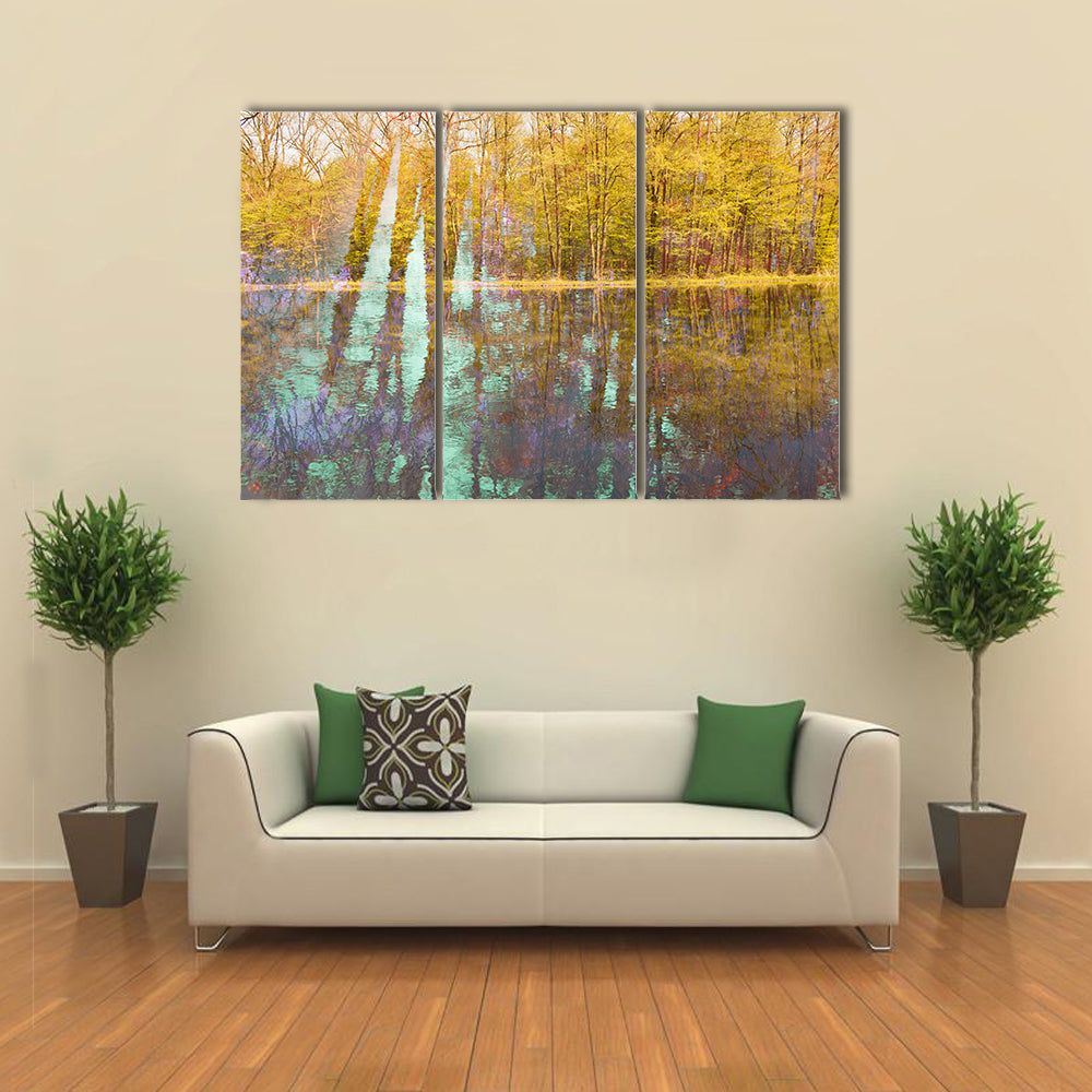 Autumn Lake Abstract with Light Streaks Canvas Wall Art
