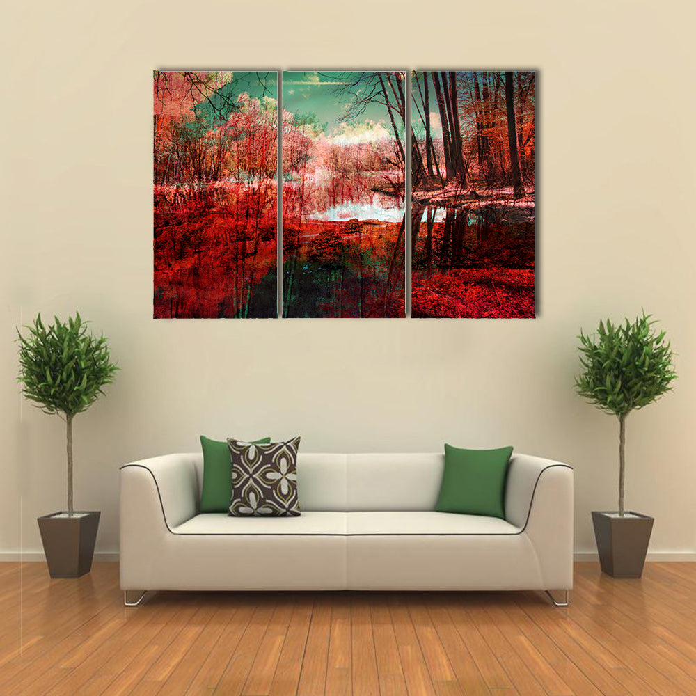Surreal Autumn Forest Reflection Canvas Wall Art