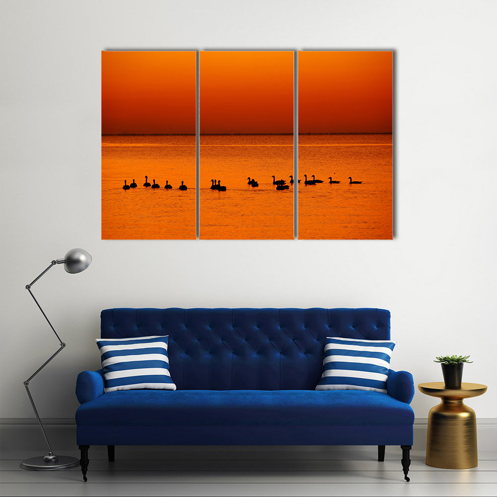 Family of Geese at Sunset Canvas Wall Art