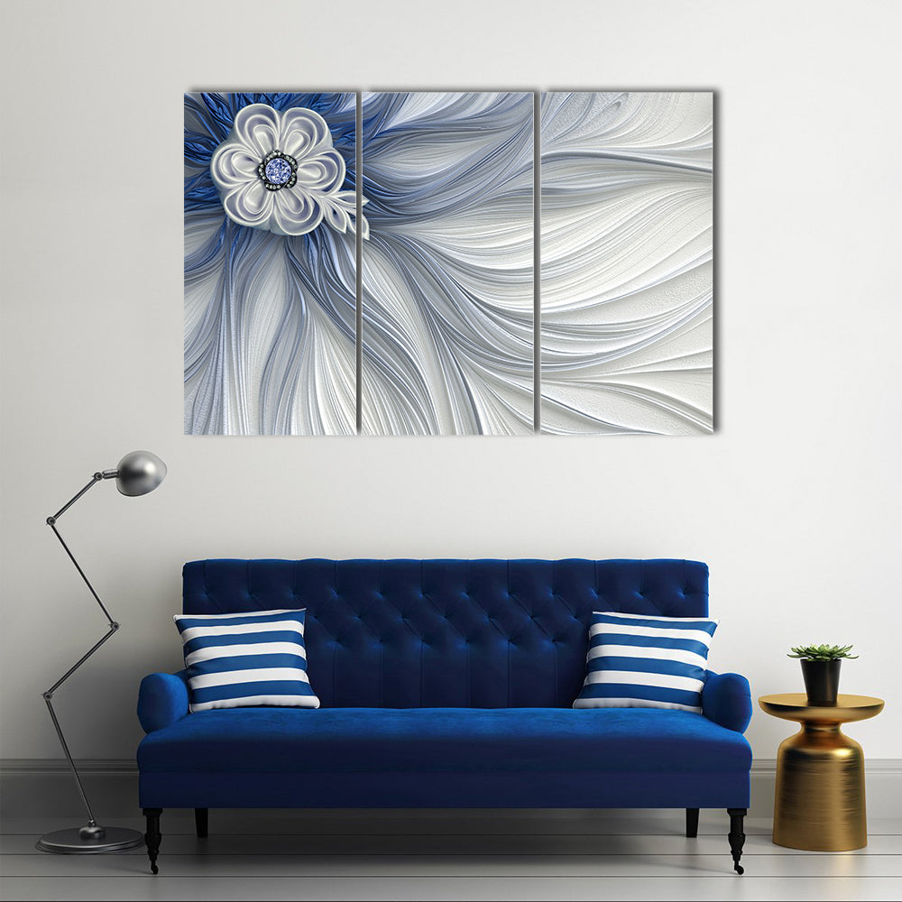 Blue Jeweled Fractal Flower Canvas Wall Art