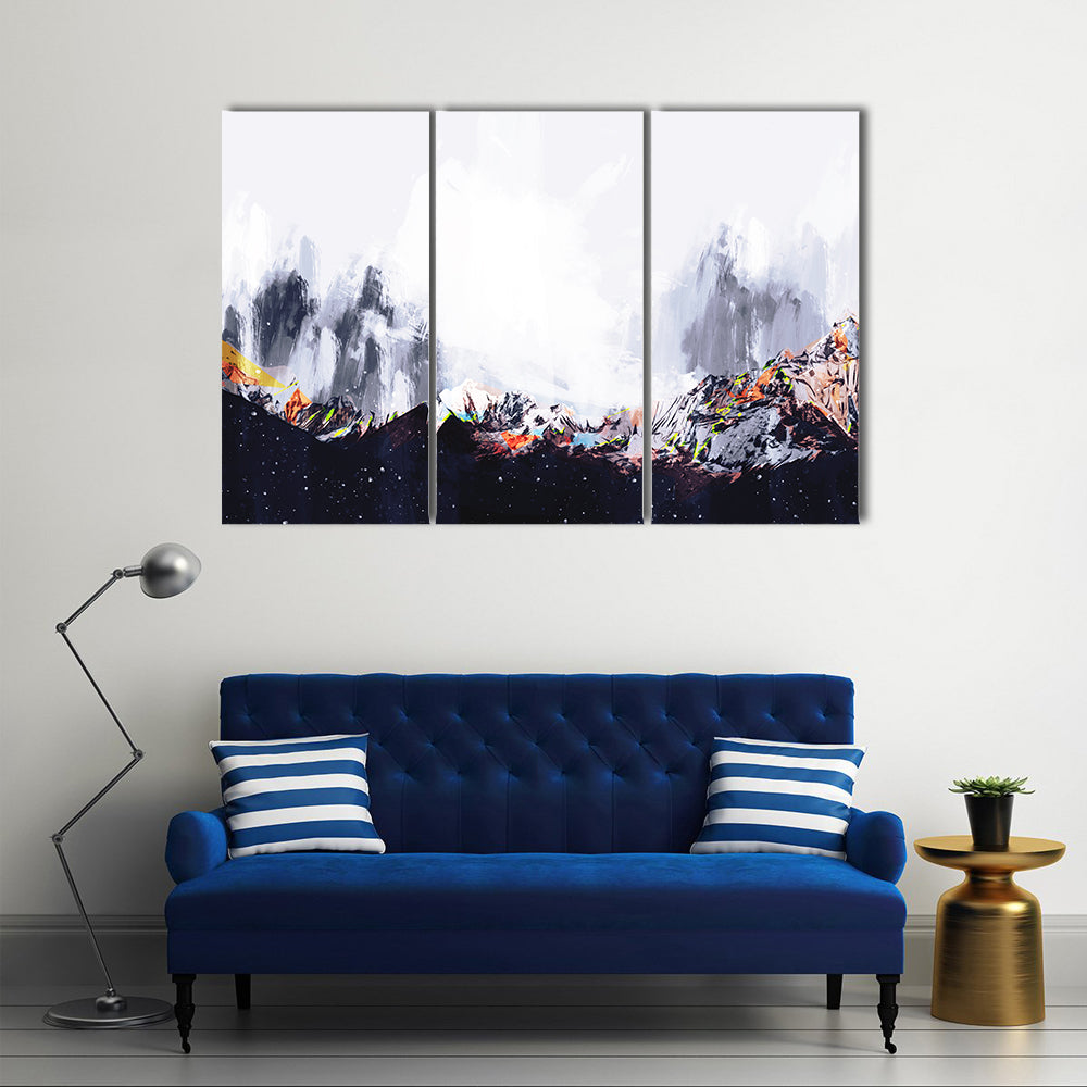 Abstract Snow-capped Mountain Range with Orange Ridges Canvas Wall Art