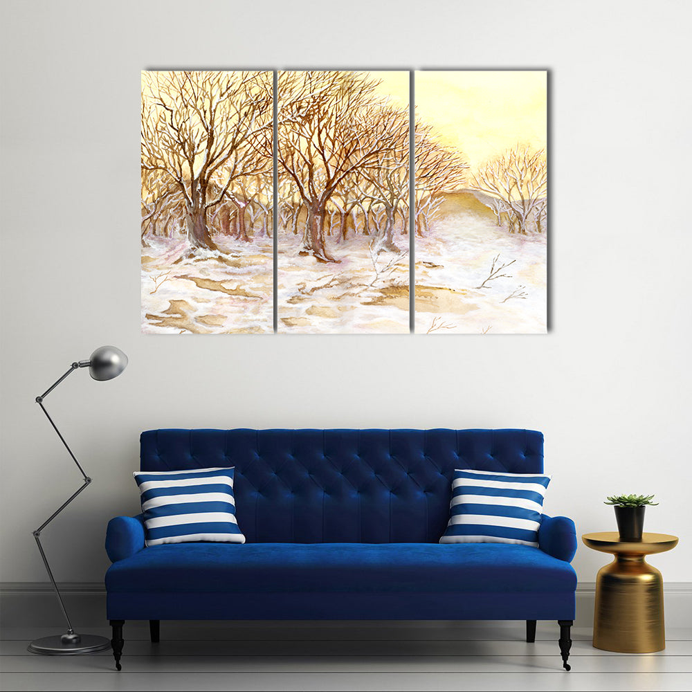 Watercolor Winter Forest Canvas Wall Art