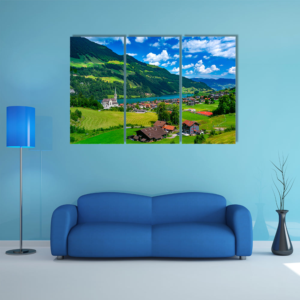 Swiss Village Lungern In Switzerland Canvas Wall Art