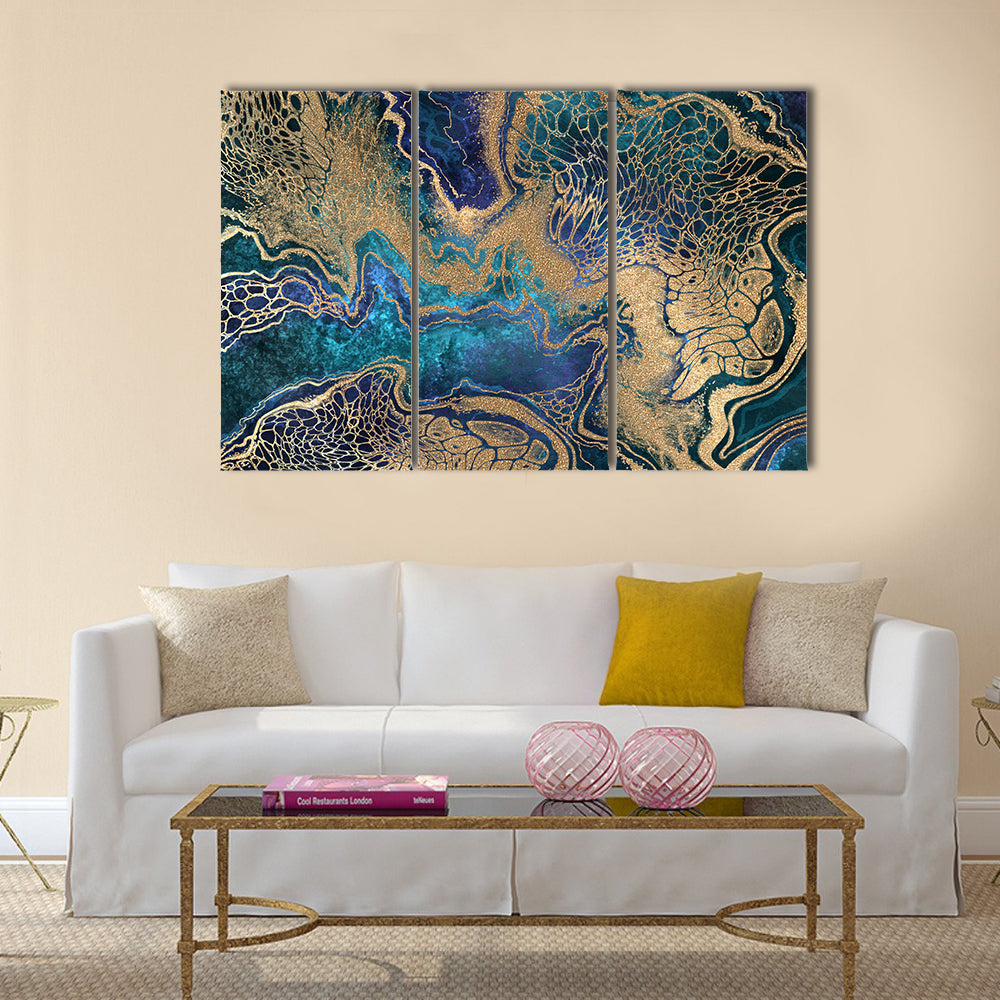 Blue And Gold Marble Texture Canvas Wall Art