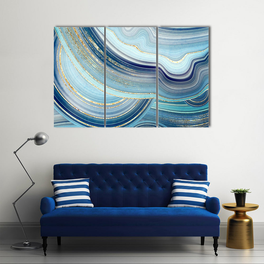Swirling Blue Agate Marble with Gold Veins Canvas Wall Art