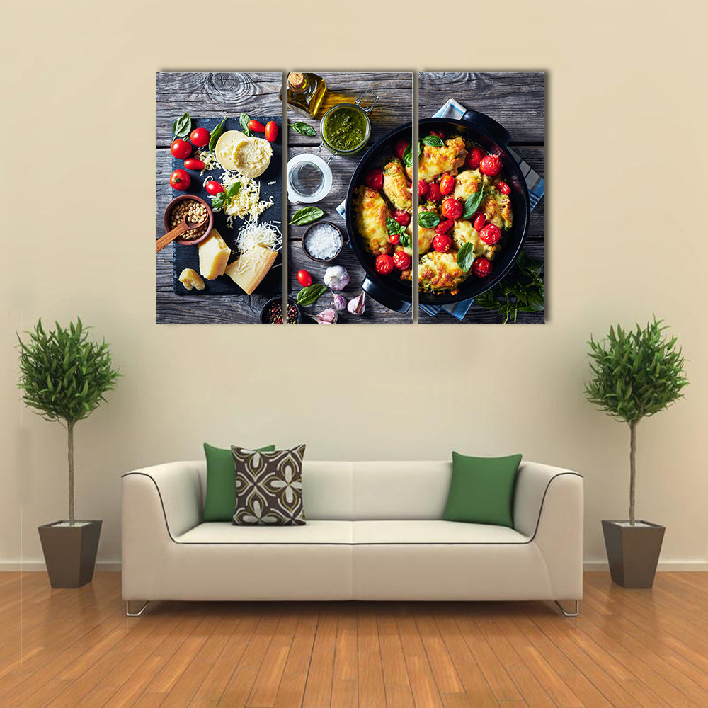 Baked Chicken Breast Rolls With Ingredients Canvas Wall Art