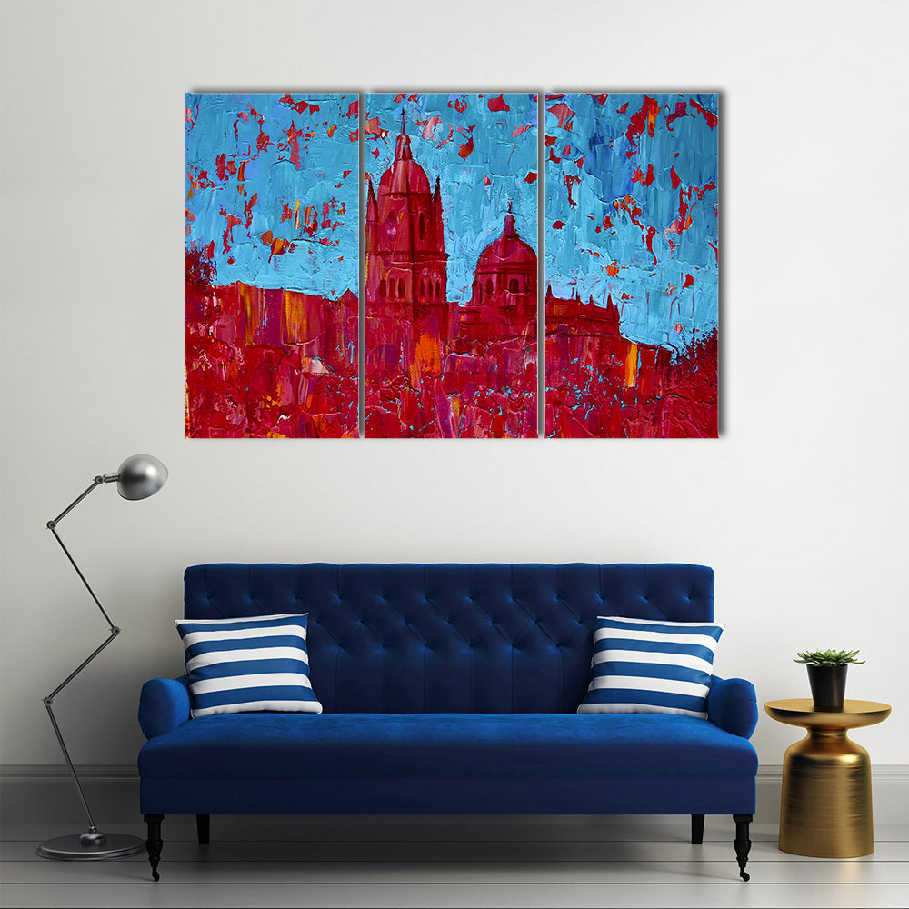 Monochrome Red Cathedral Cityscape Canvas Wall Art