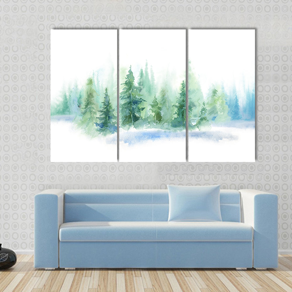 Misty Pine Forest Watercolor Canvas Wall Art