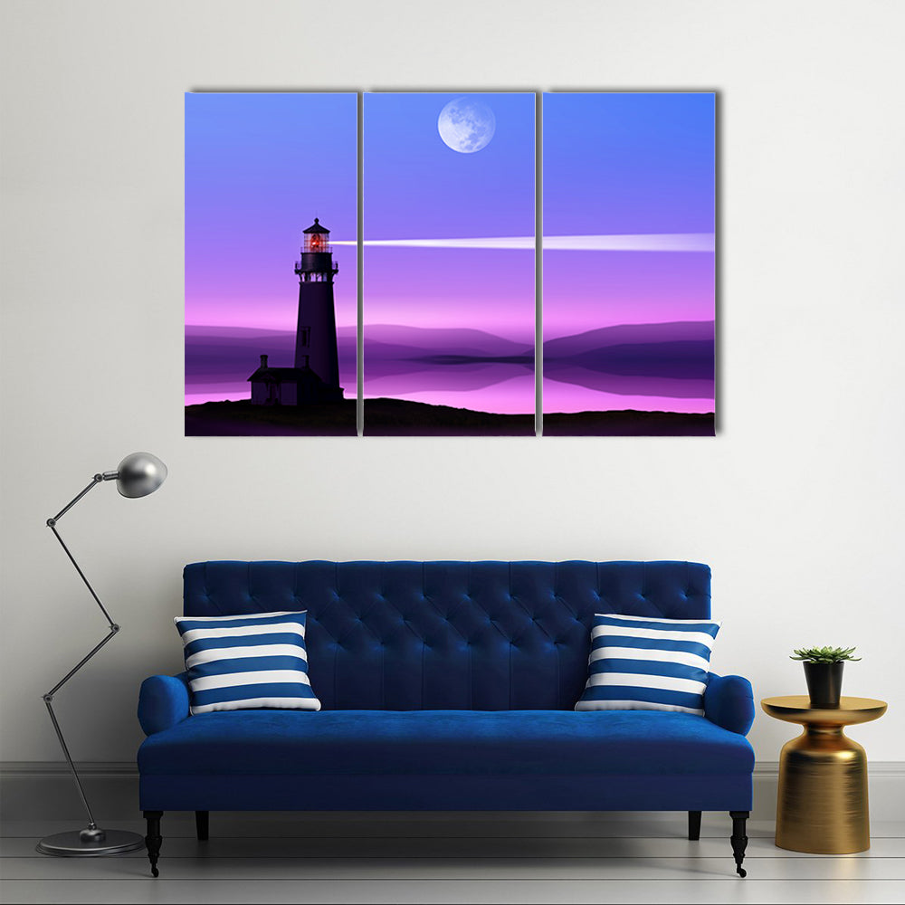 Moonlit Lighthouse Silhouette Canvas Wall Art
