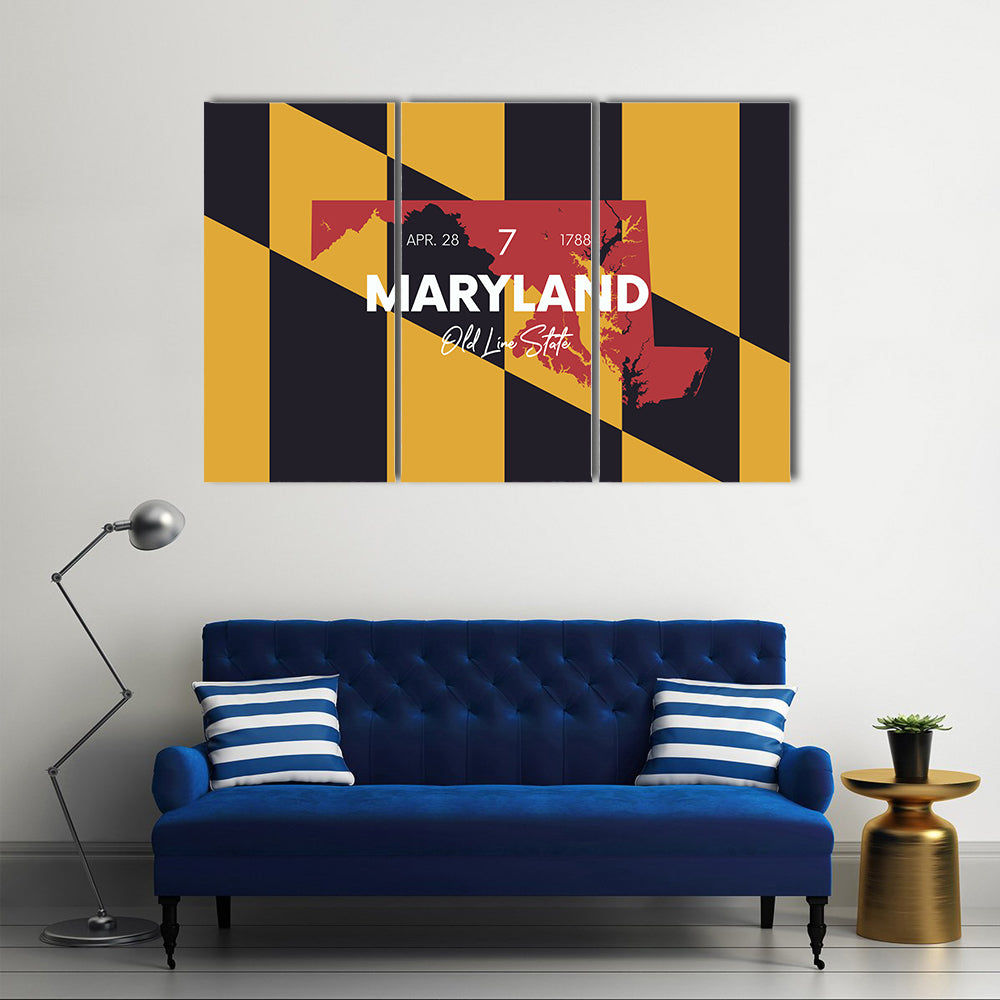 Maryland Flag Map Canvas Wall Art