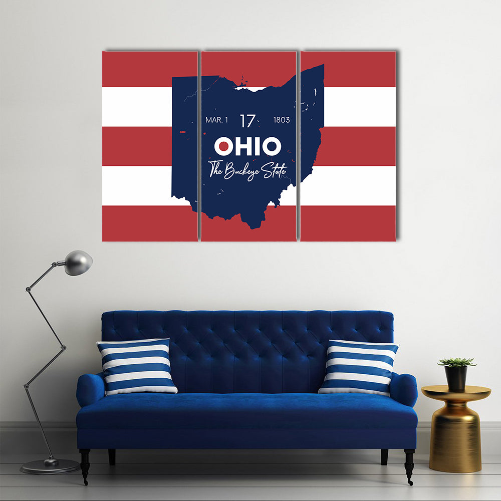 Ohio State Map with March 1 1803 Date Canvas Wall Art