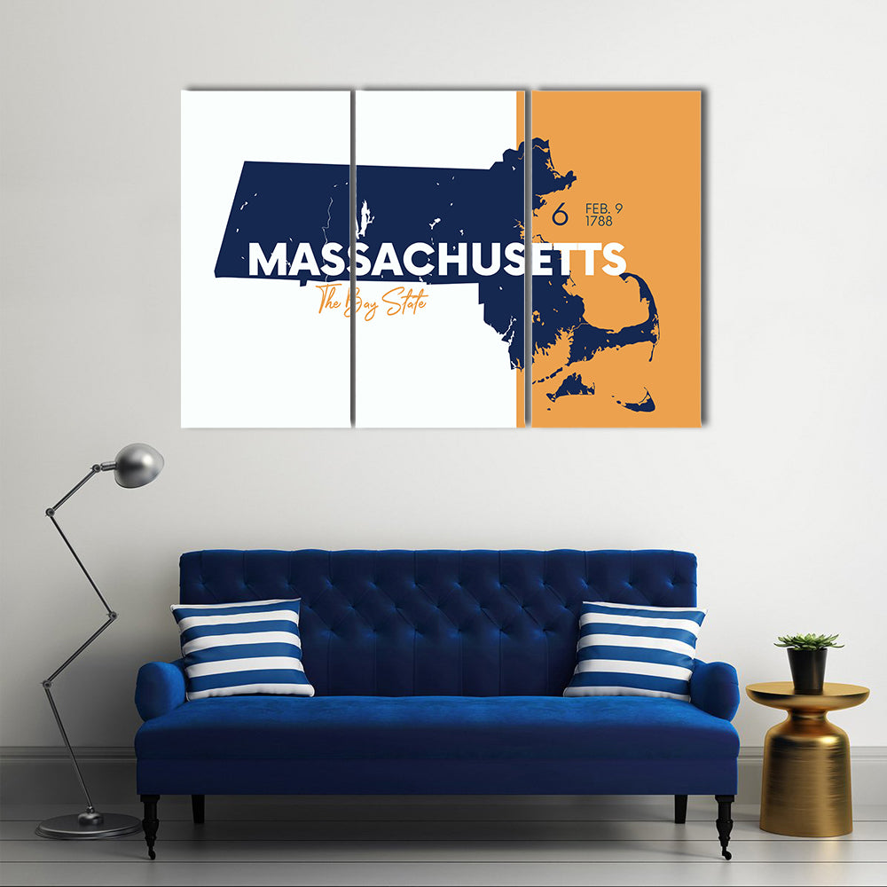 Massachusetts State Map Canvas Wall Art