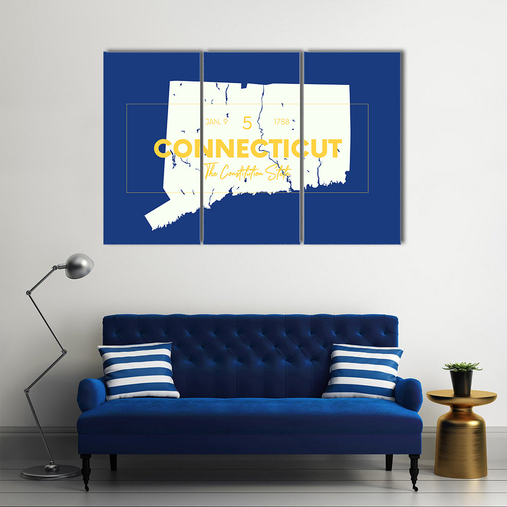 Connecticut State Map with Typography Canvas Wall Art