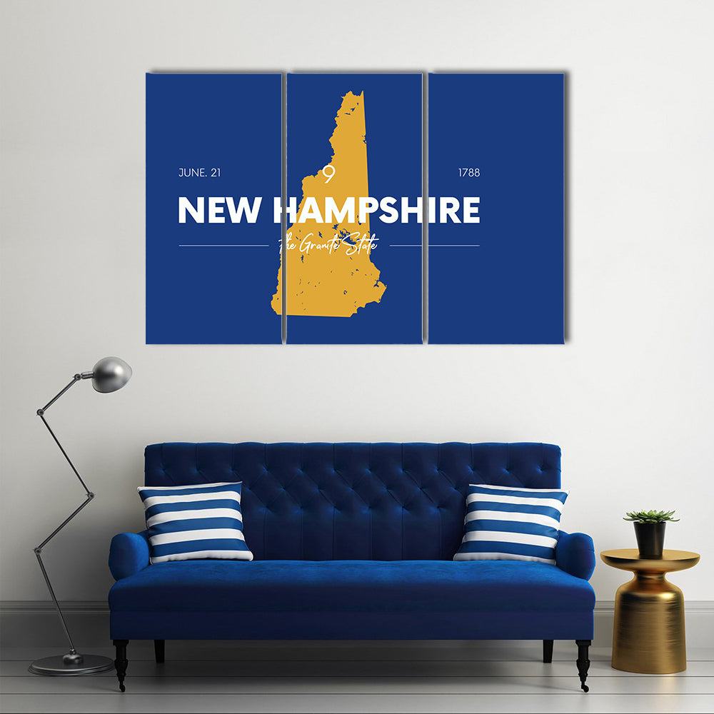 New Hampshire Gold Map Typography Canvas Wall Art