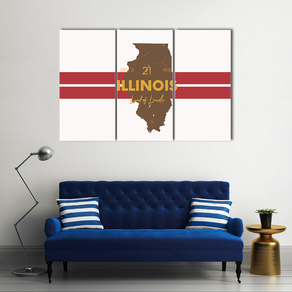 Illinois Map with Land of Lincoln Canvas Wall Art