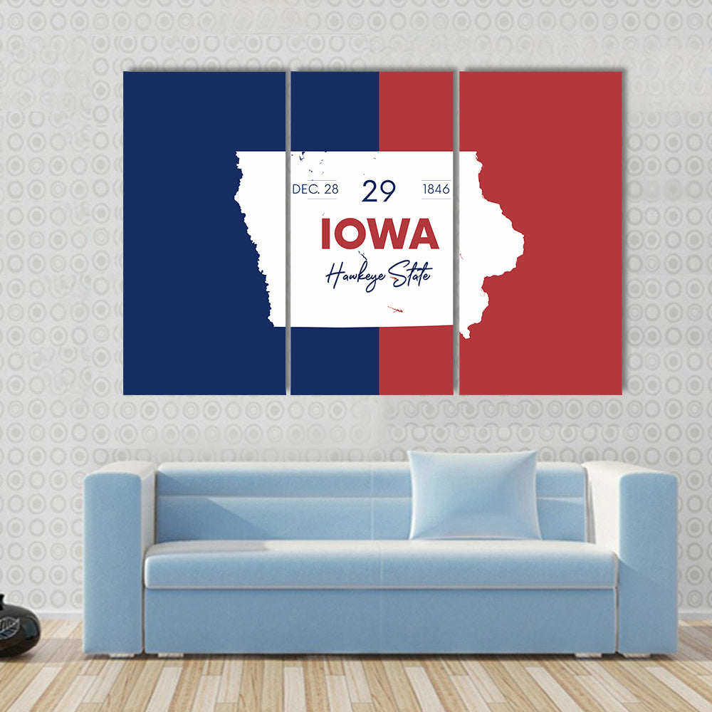 Iowa State Map with Hawkeye Script Canvas Wall Art