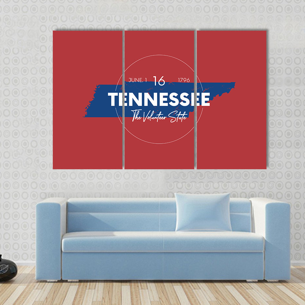 Tennessee State Map with Typography Canvas Wall Art