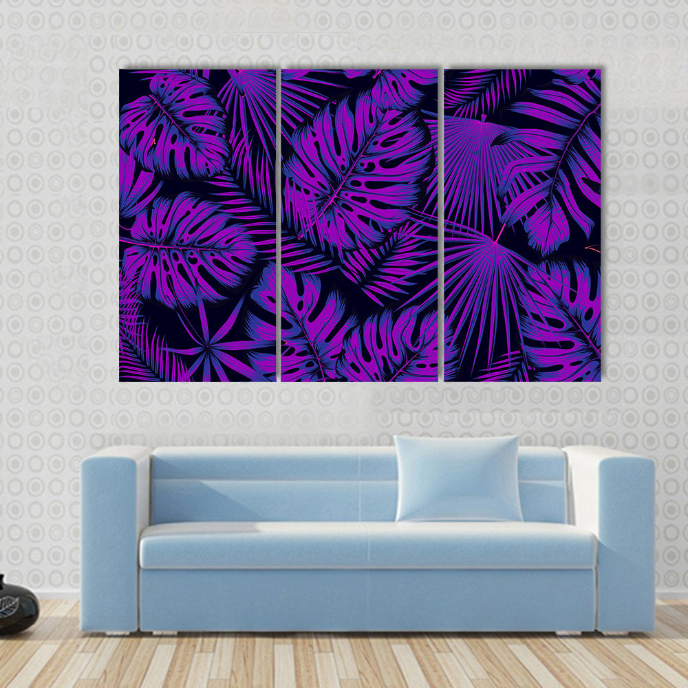 Neon-edged Tropical Leaves Pattern Canvas Wall Art