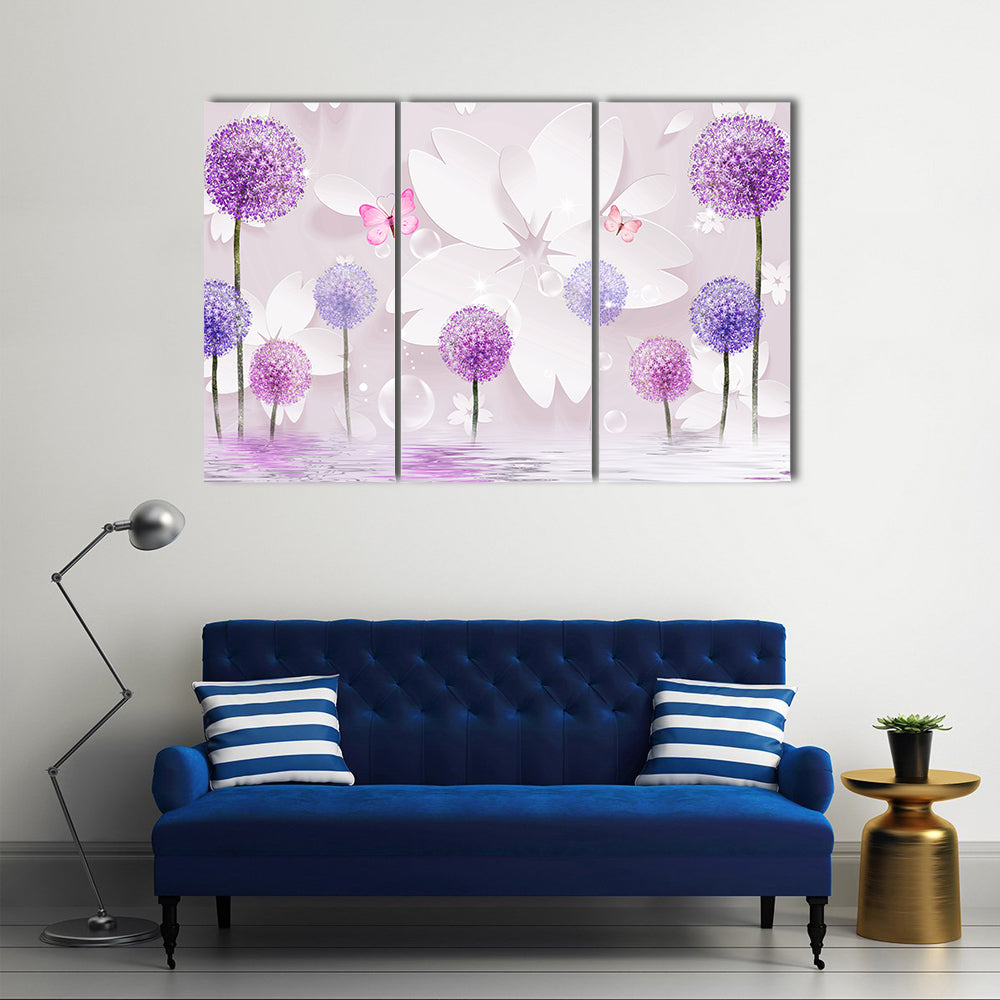 Purple Floral Lake Reflection Canvas Wall Art