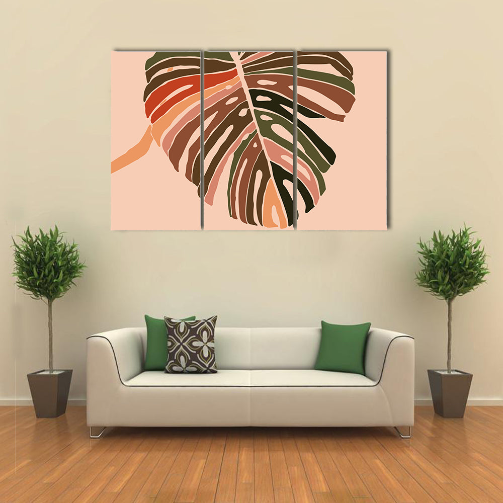 Monstera Leaf Color Block Illustration Canvas Wall Art