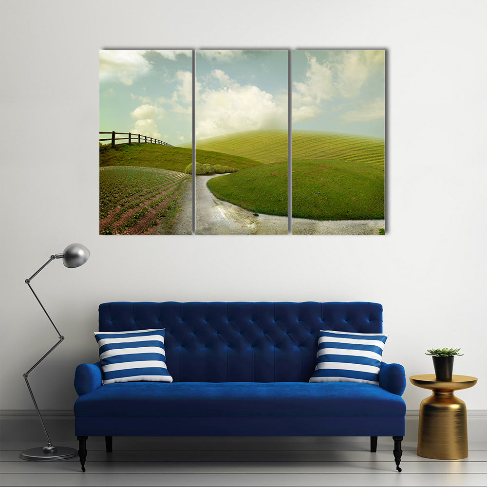 Winding Path Through Rolling Green Hills Canvas Wall Art