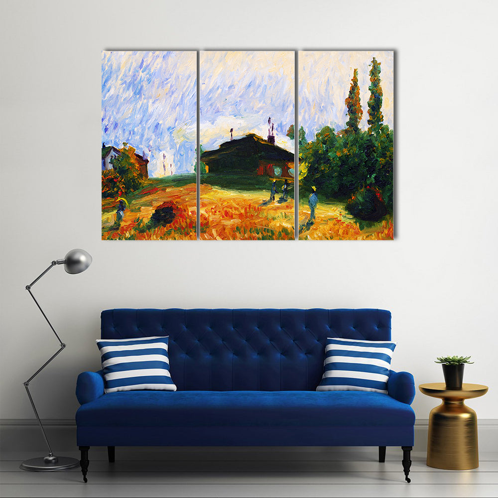Pastoral Cottage in Golden Wheat Field Canvas Wall Art