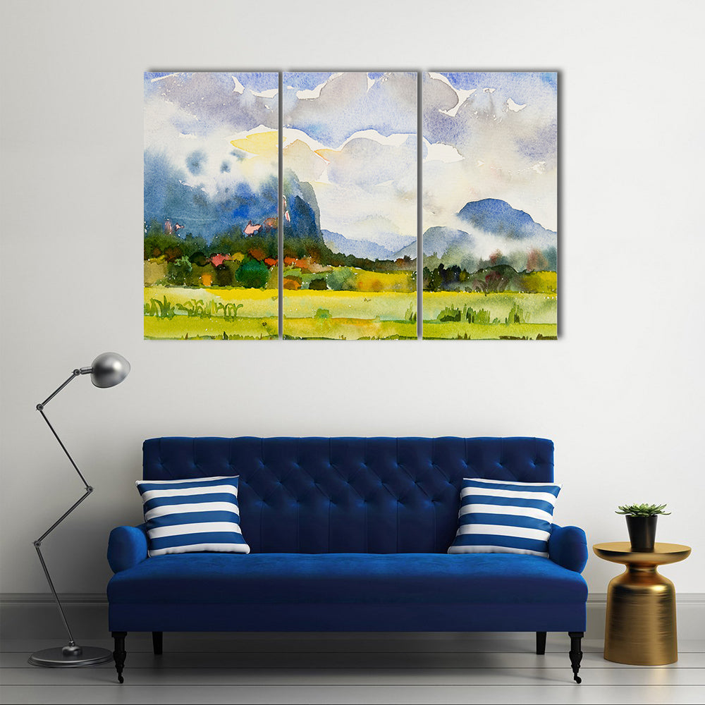 Watercolor Countryside Meadow Canvas Wall Art