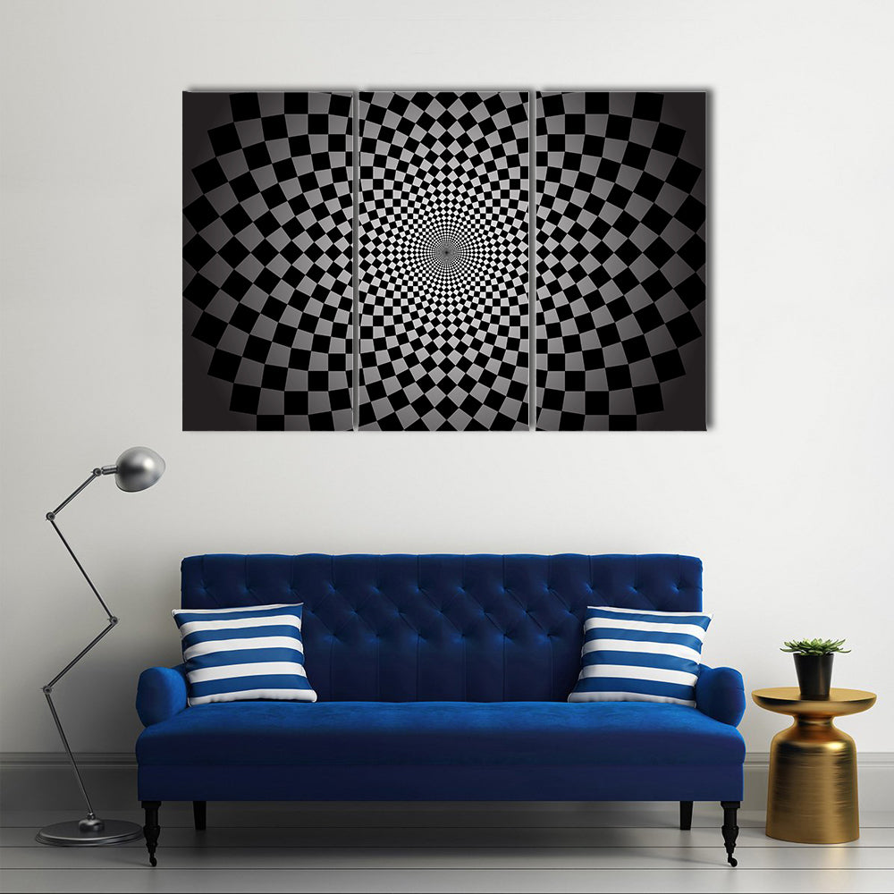 Concentric Checkered Vortex Canvas Wall Art