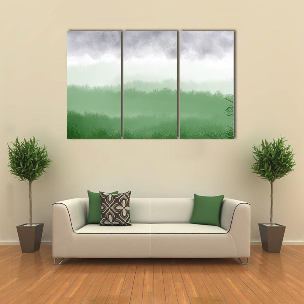 Misty Green Field with Rolling Hills Canvas Wall Art