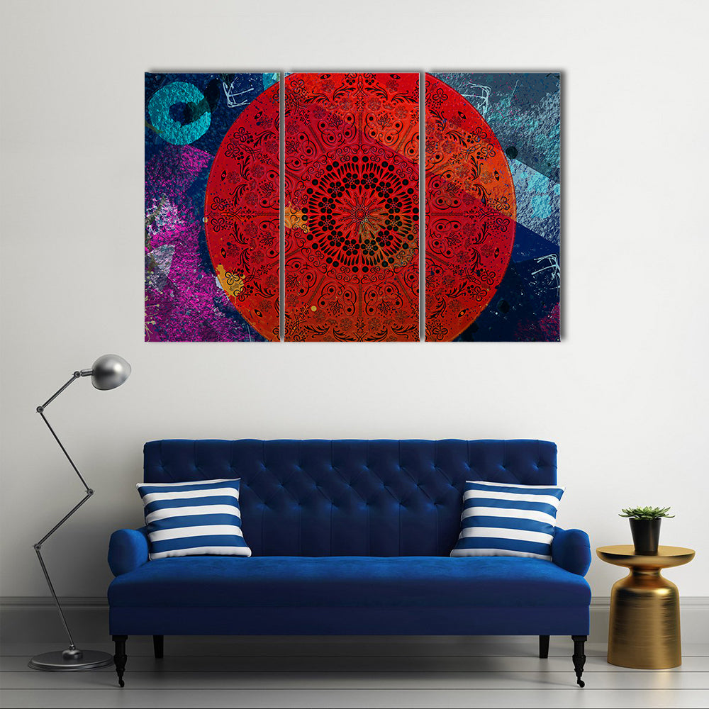 Intricate Red Mandala with Teal Accent Canvas Wall Art