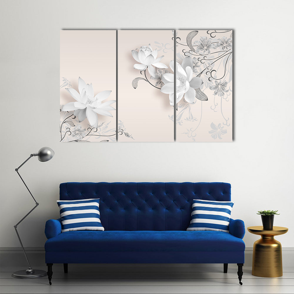 3d White Lotus Floral Mural Canvas Wall Art