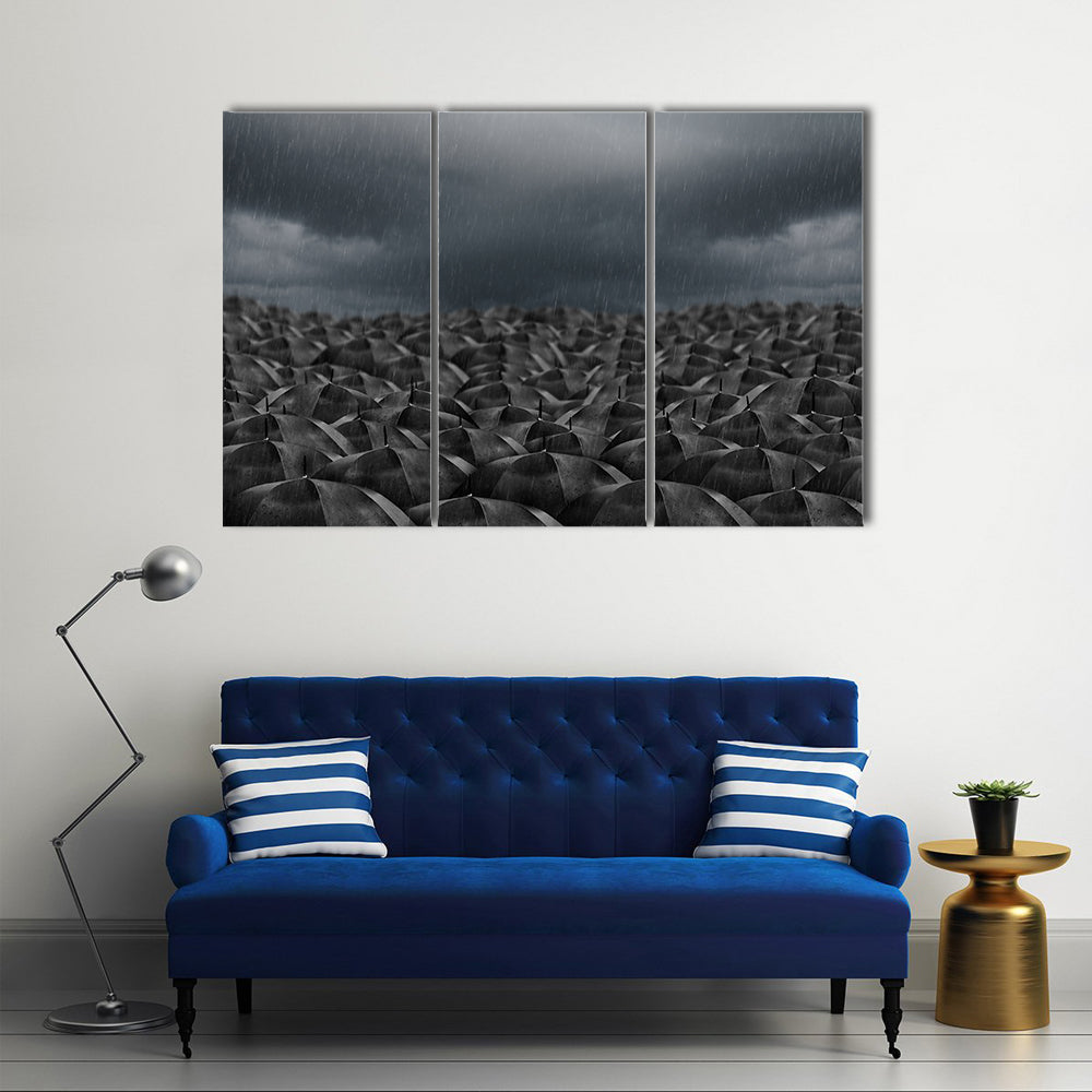 Umbrellas in the Rain Canvas Wall Art