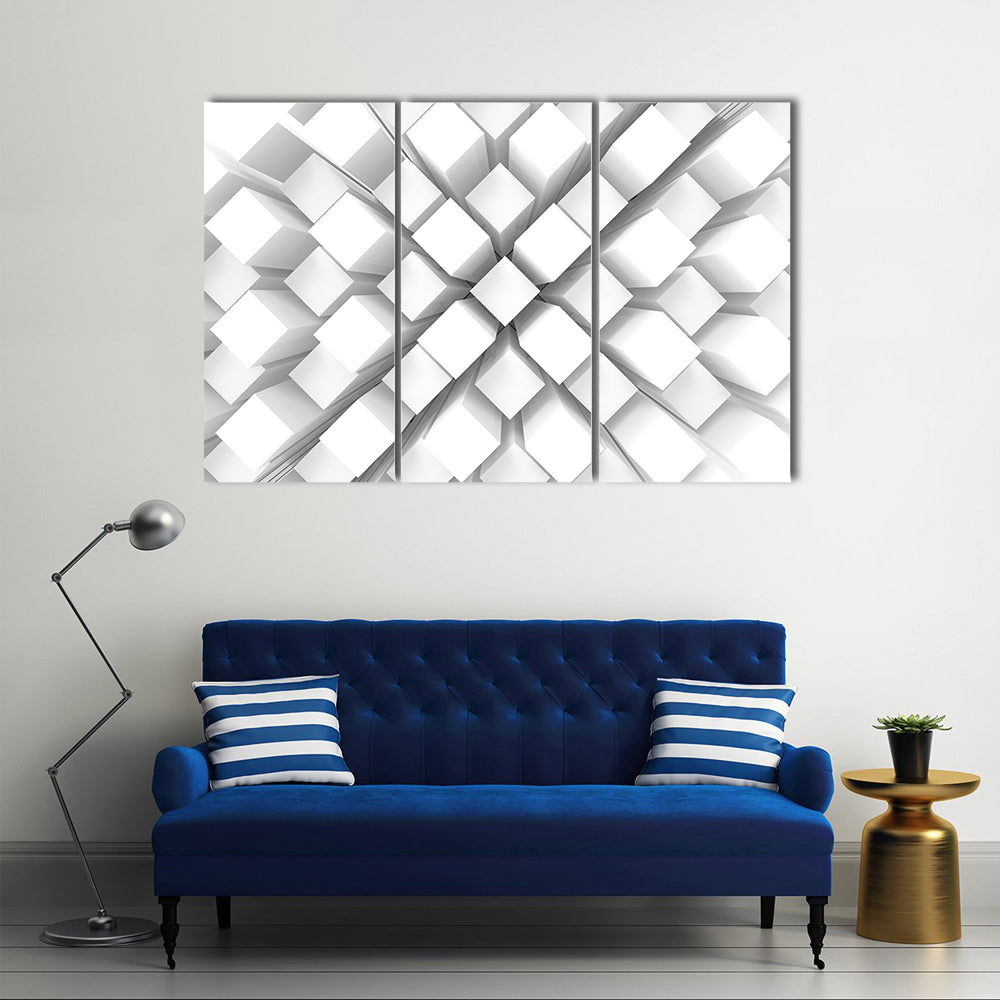 Stacked White Geometric Blocks Canvas Wall Art