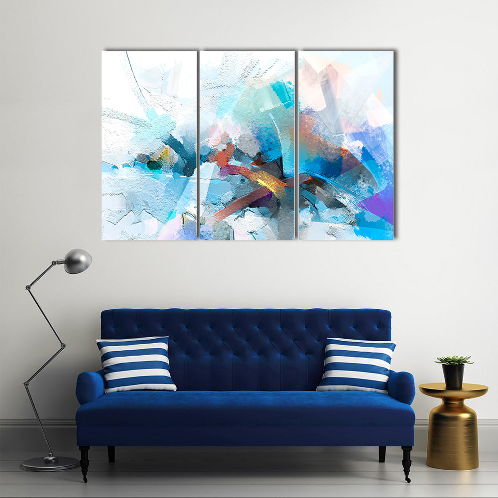 Oil Brushstroke Abstract in Blue and Orange Canvas Wall Art