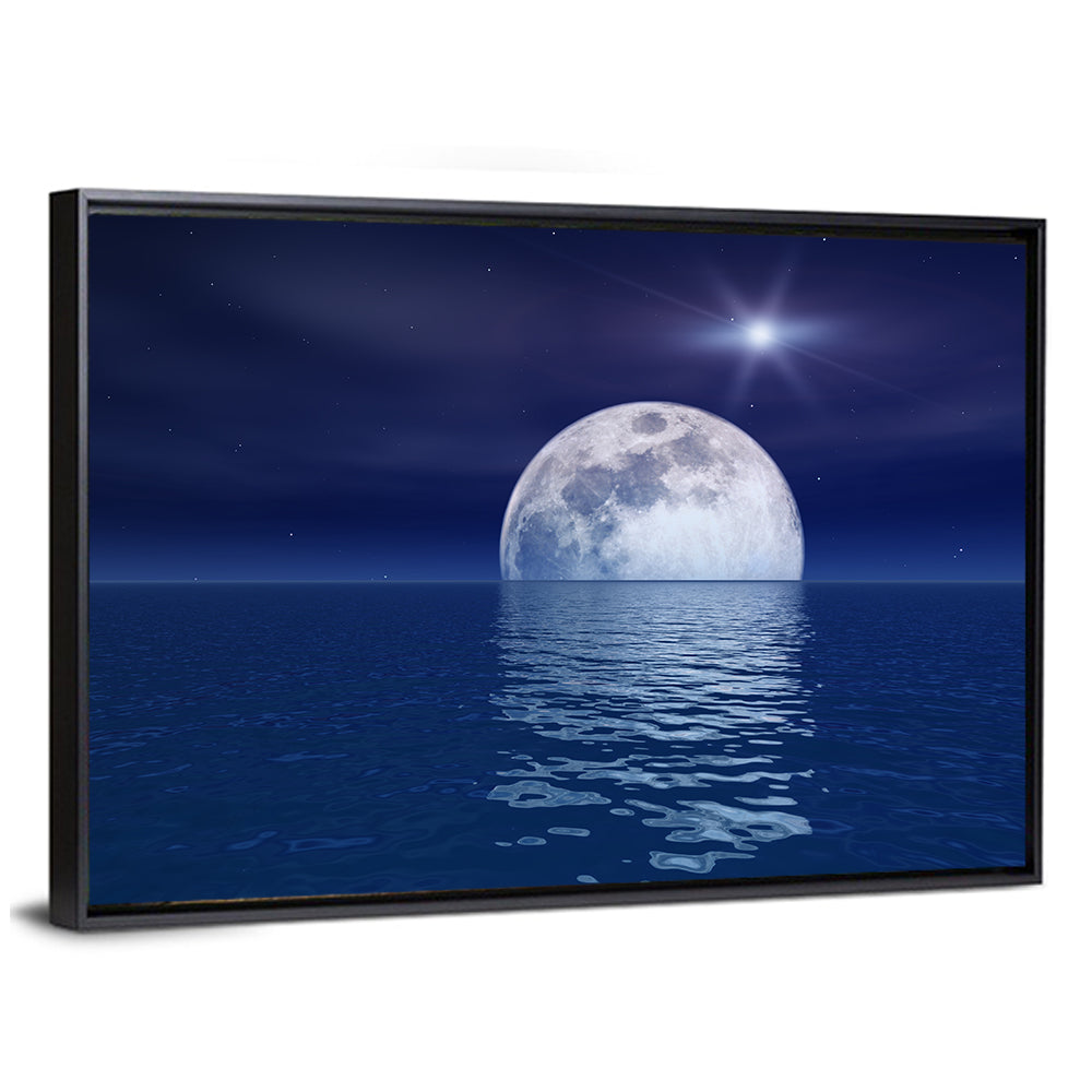 Quasar Star Over Night Moon Over Sea Wall Art