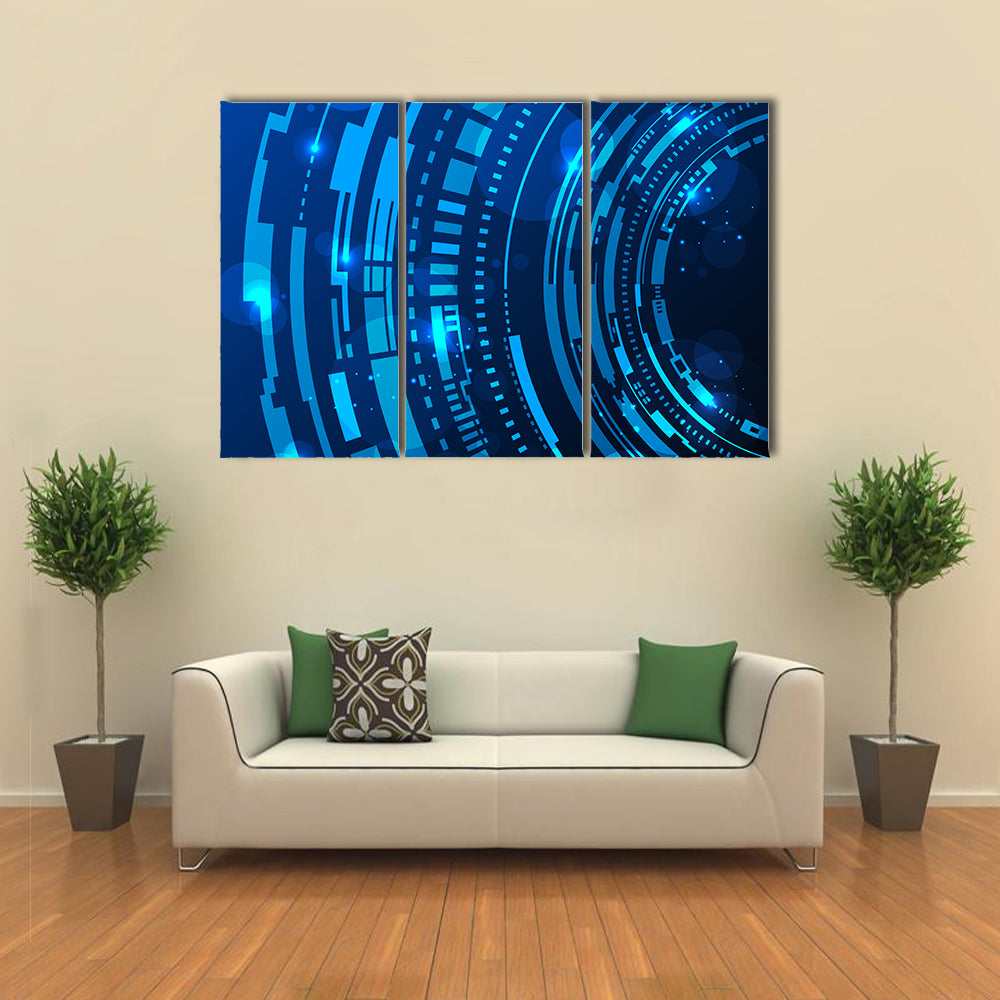 Futuristic Blue Concentric Rings Canvas Wall Art
