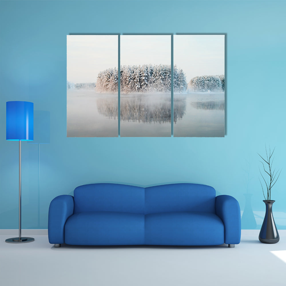 Unfrozen Lake In Winter Forests Of Karelia Russia Canvas Wall Art