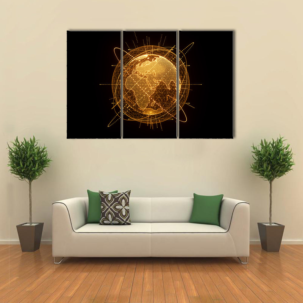 Global Network Wireframe Globe Canvas Wall Art