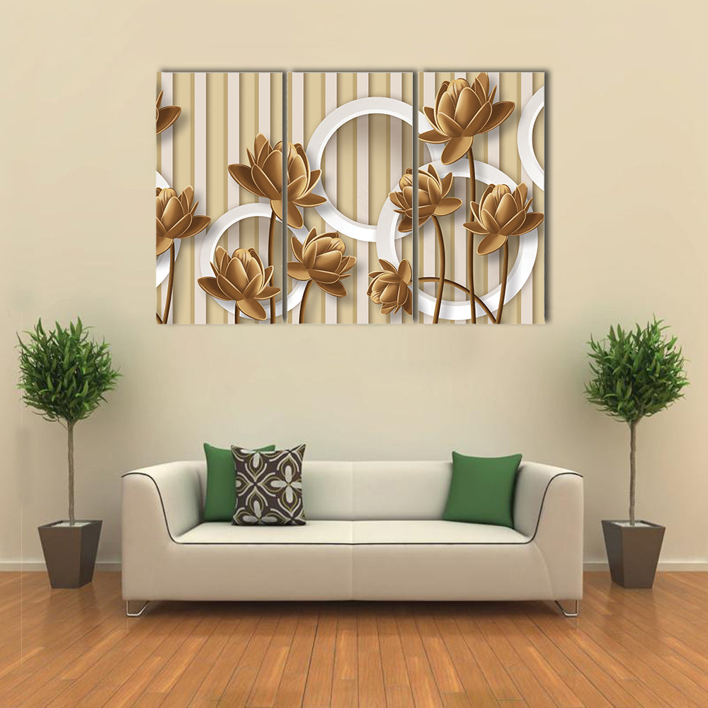 Golden Lotus with Interlocking White Rings Canvas Wall Art