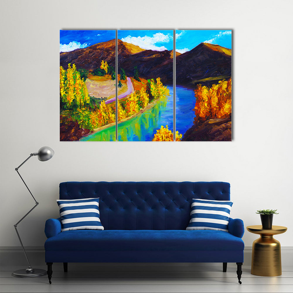 Autumn River Oil Painting Canvas Wall Art