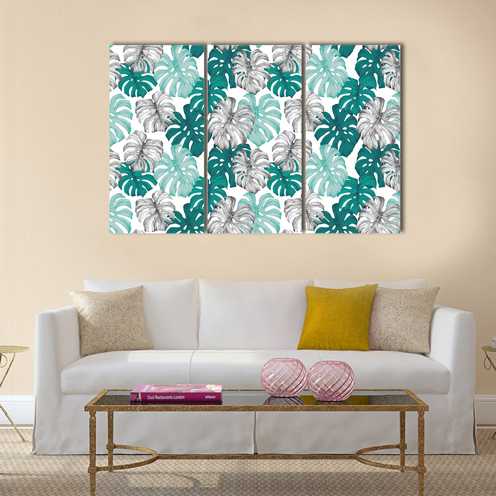 Duo Toned Monstera Leaves Pattern Canvas Wall Art