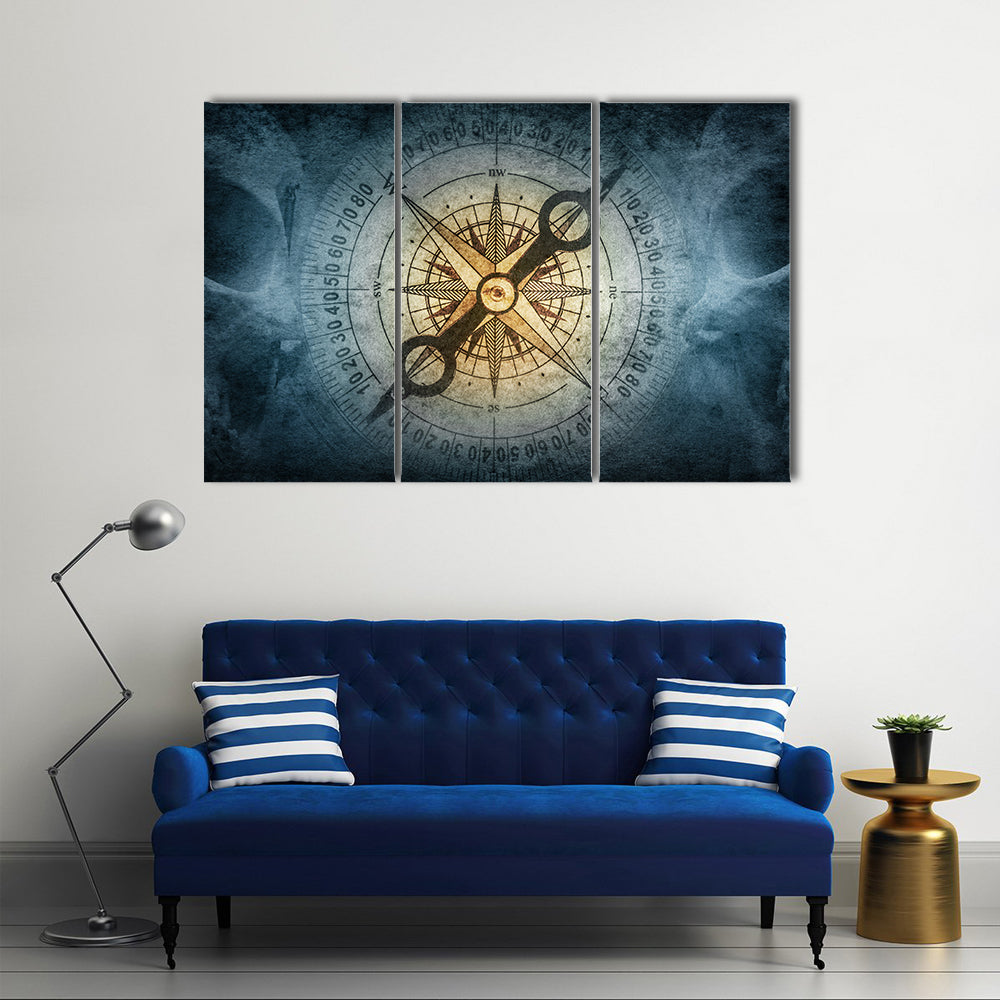 Sailor Skull with Vintage Compass Canvas Wall Art