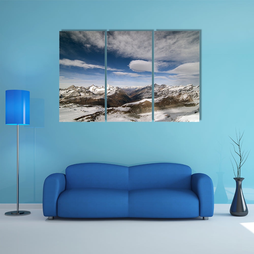 Snow Covered Peaks In Alpine Range Between Switzerland And Italy Canvas Wall Art